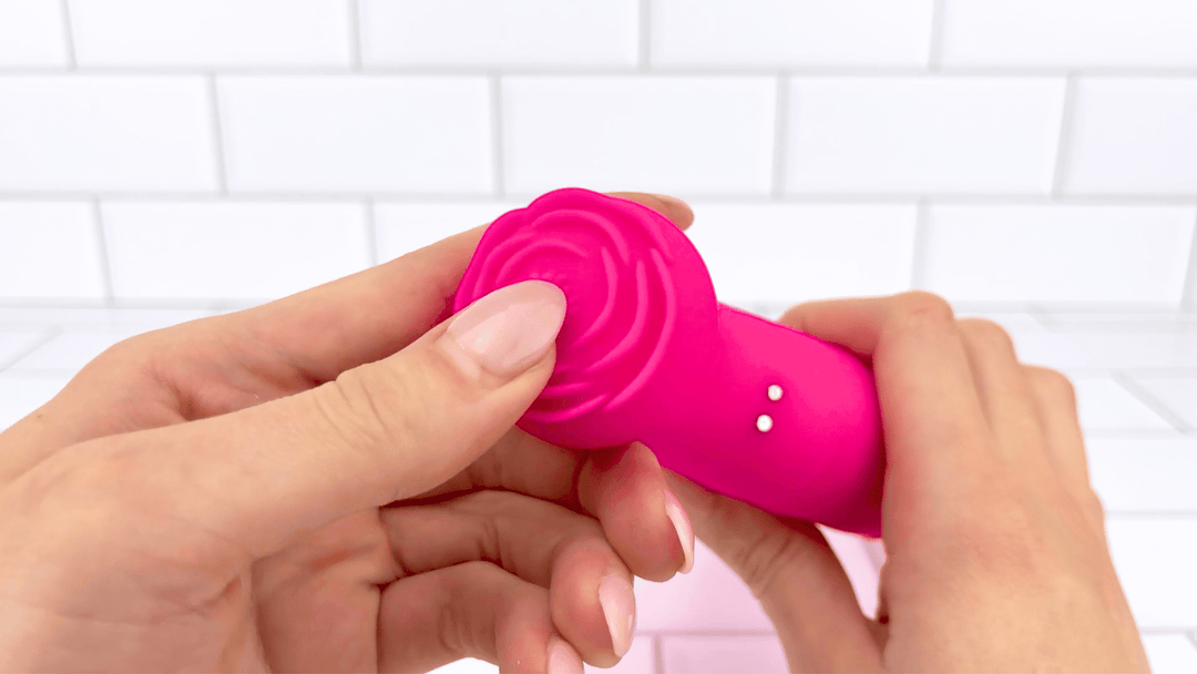 GIF of Bendy Silicone Double Dildo Vibrator with Clit Teaser soft petals 