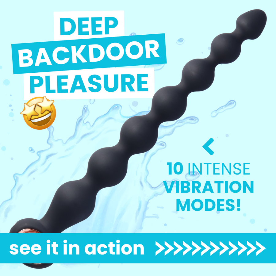 DEEP BACKDOOR PLEASURE 10 INTENSE VIBRATION MODES! see it in action. Large black vibrating silicone anal beads. 
