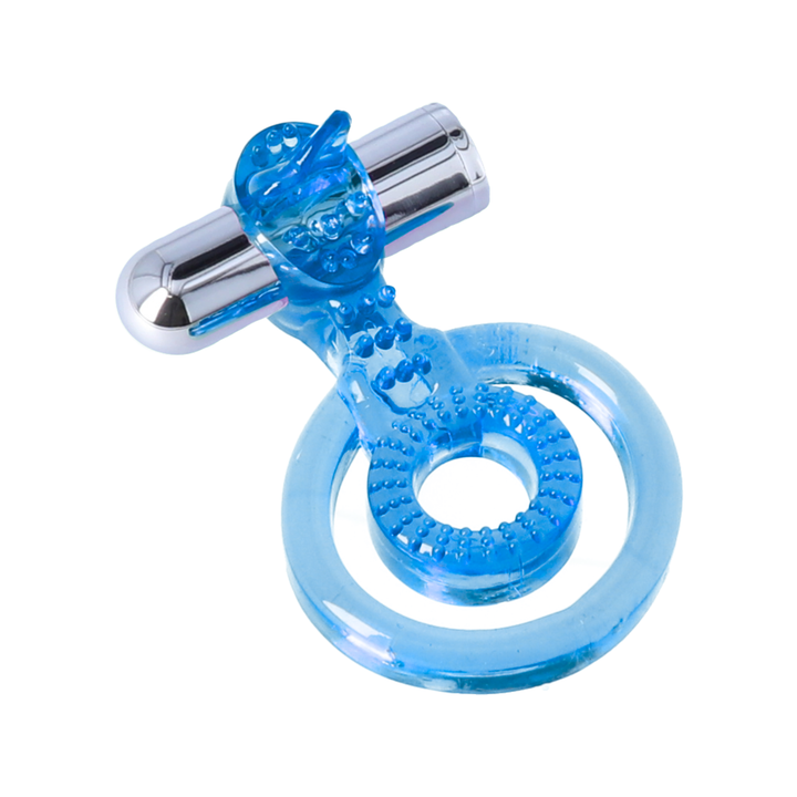 blue jelly Vibrating Dual Cock Ring with Clit Teasing Tongue 