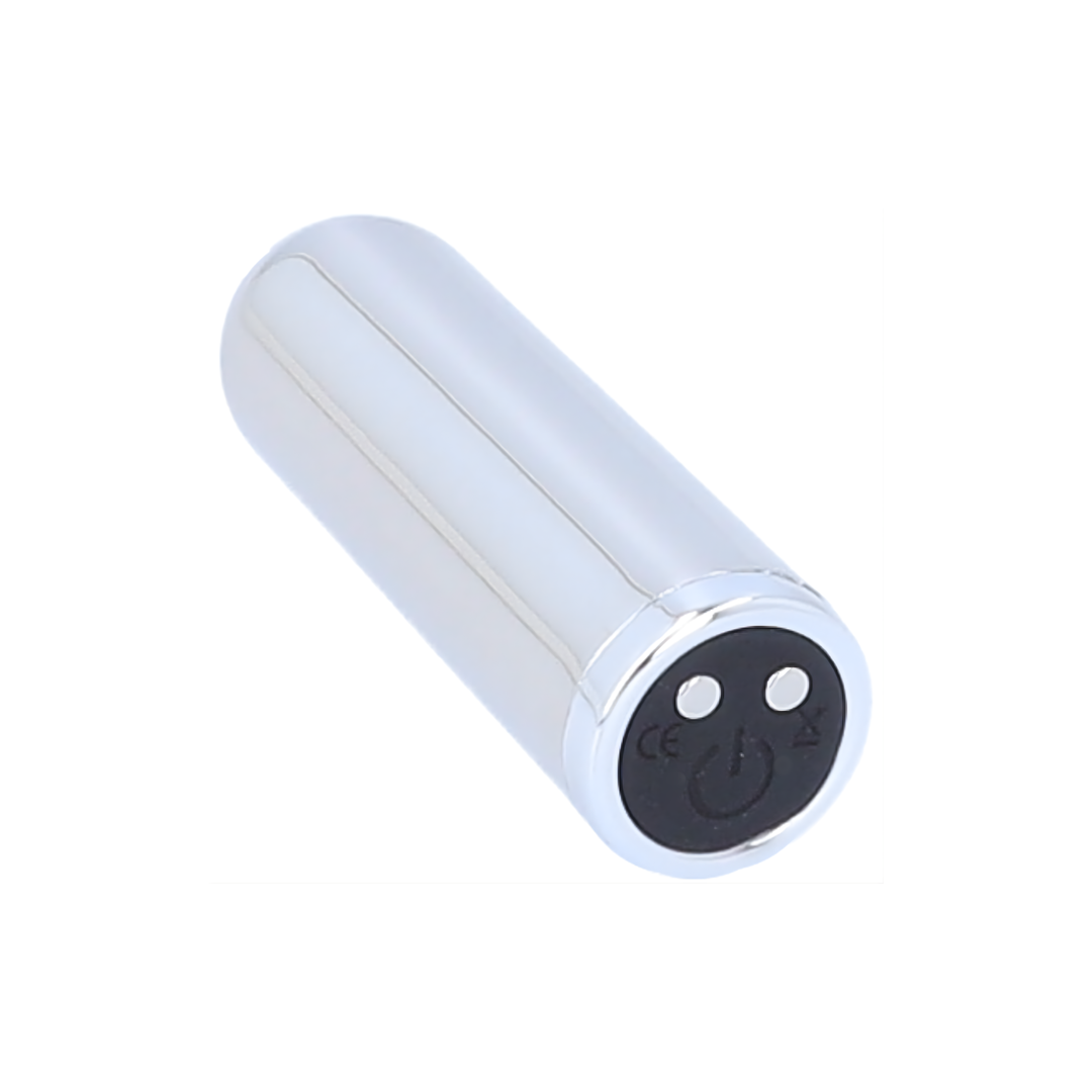 view of power button from rechargeable bullet vibrator 