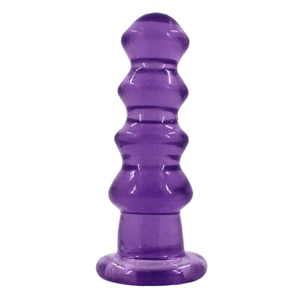 Rippled Anal Plug purple standing upright.