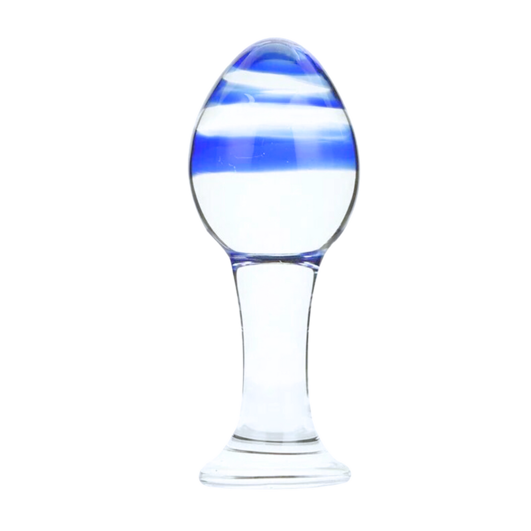Blue swirl glass anal plug