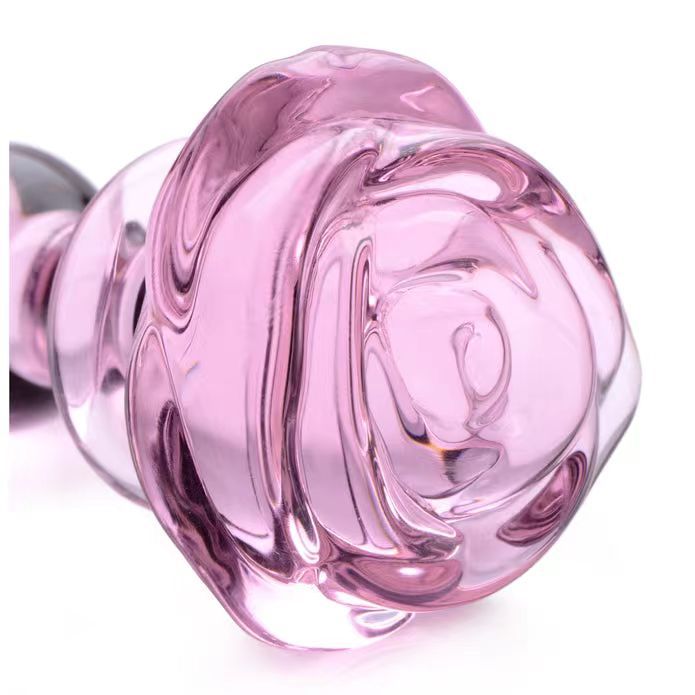Bloom Rose Glass Anal Plug Success close up of the bloom  details on the end of the plug.