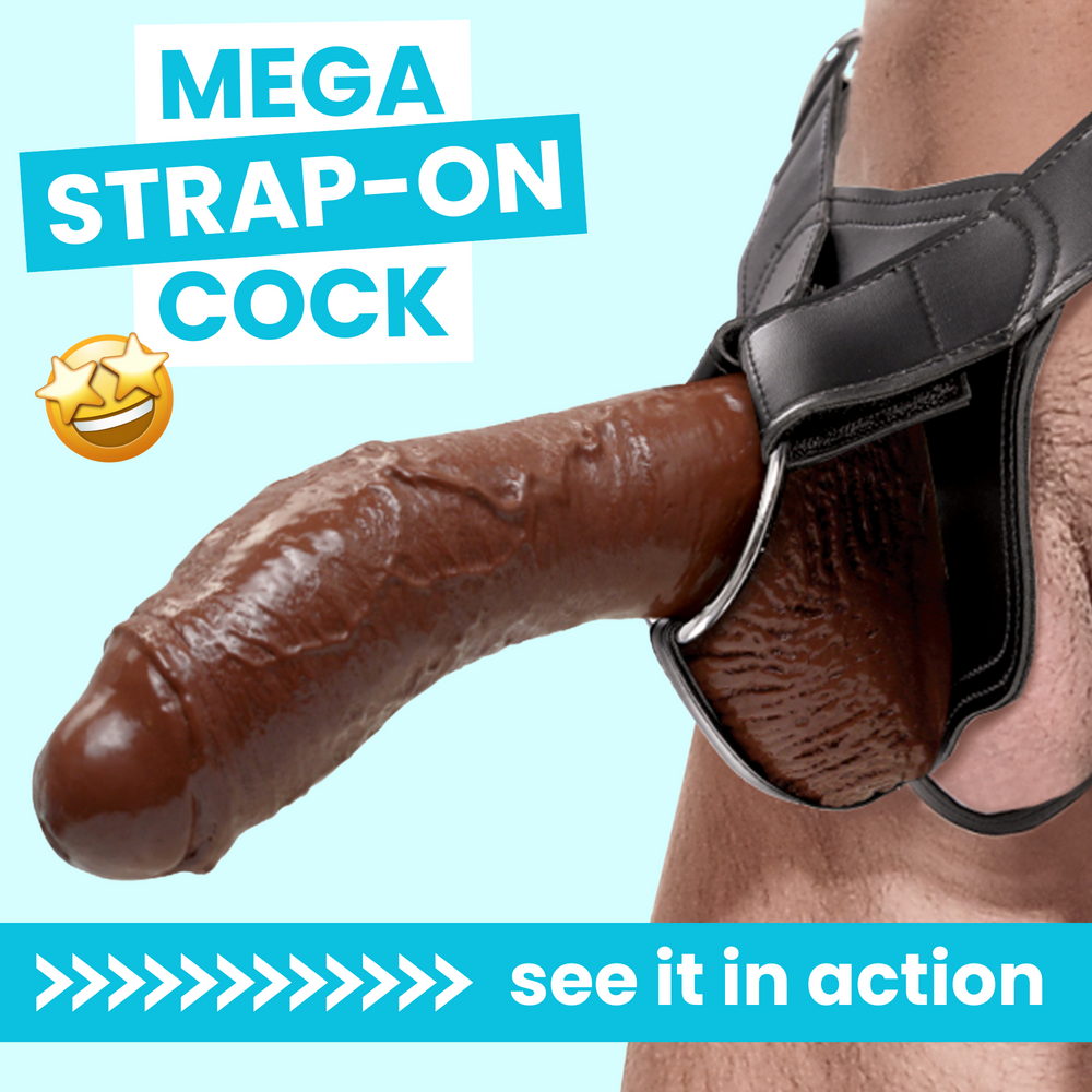 MEGA STRAP ON COCK in brown see it in action