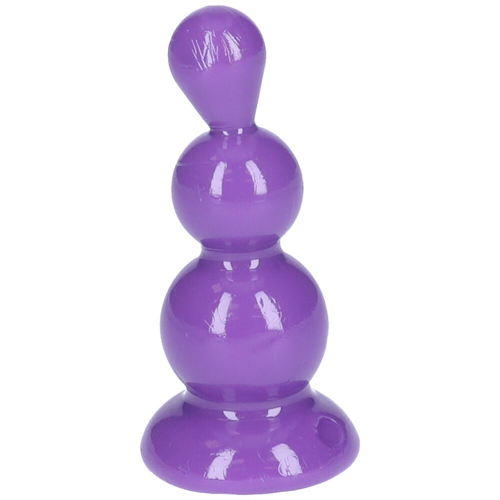 Front view of purple beaded anal plug with suction cup base.