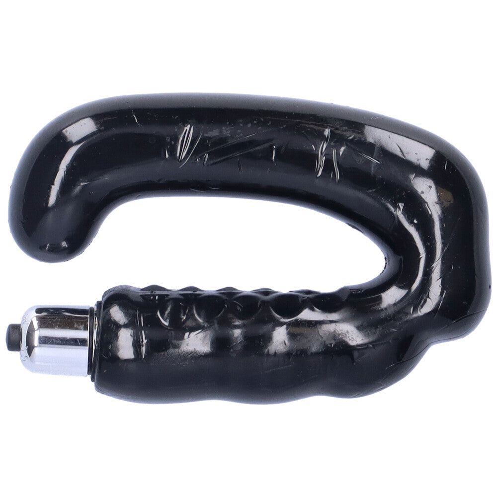 Bird's eye view of black vibrating prostate massager.