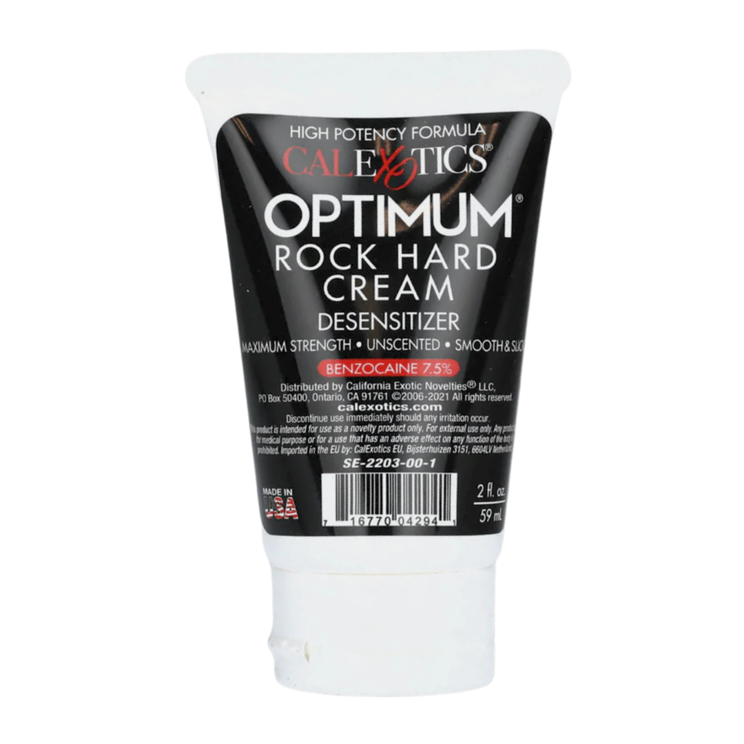 2 oz Tube of Optimum Rock Hard Cream on a white background
