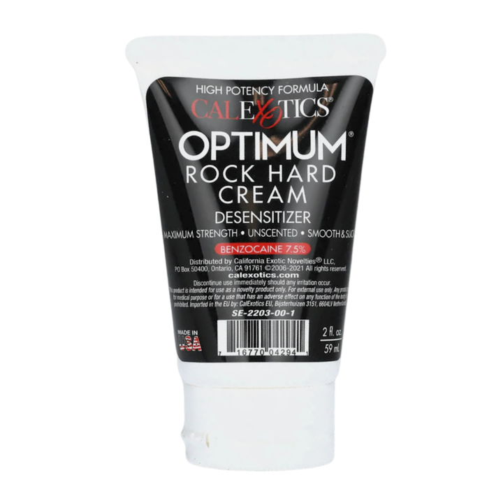 2 oz Tube of Optimum Rock Hard Cream on a white background