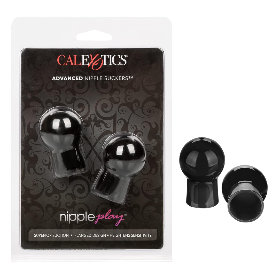 Black nipple suckers with packaging displaying 'Calexotics' brand on a white background.