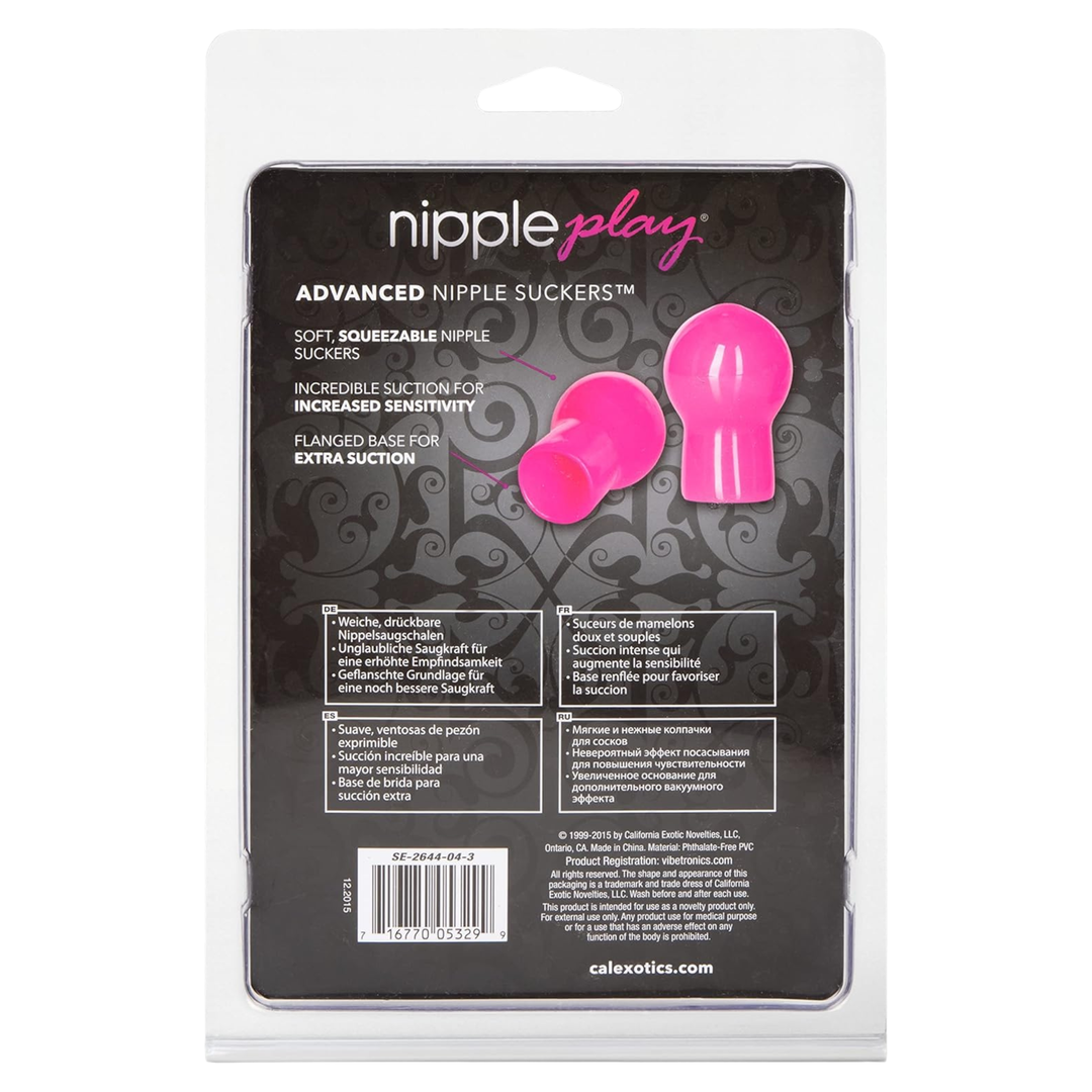 Package of pink nipple suckers with 'nipple play' branding on a white background