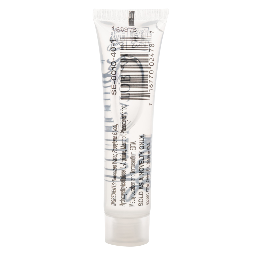 Tube of sex accelerator gel backside on a white background
