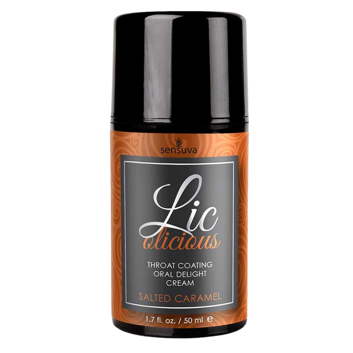 Sensuva Lic Licious salted caramel flavored oral delight cream bottle on a white background