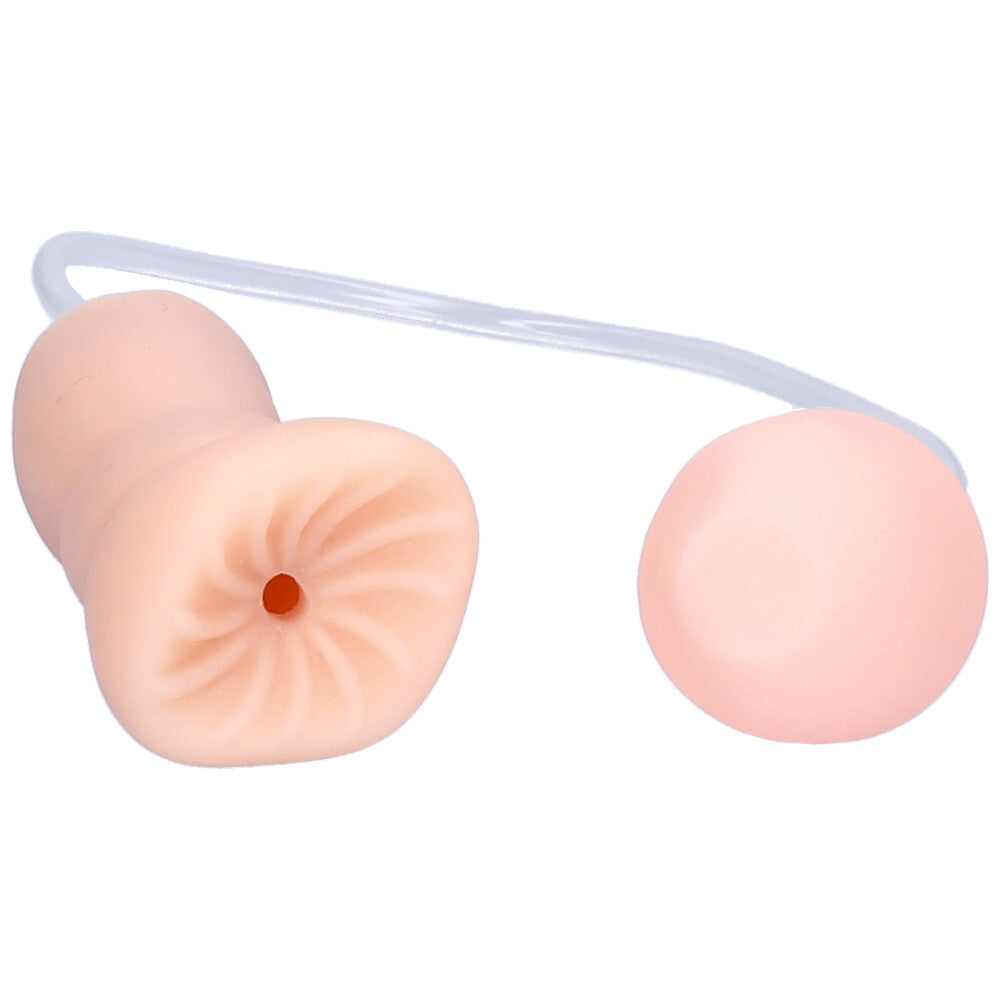Realistic anal stroker with pulsating hand air pump facing forward