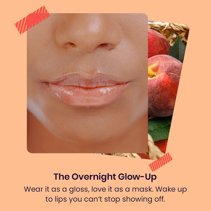 woman wearing peach Sweetums Flavored Lip Balm 