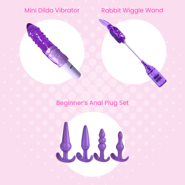 Mini Dildo Vibrator, rabbit wiggle wand, beginner's anal plug set 