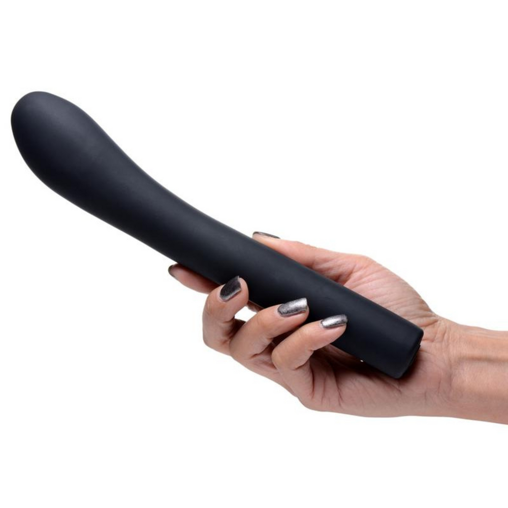 Inmi 5 Star Come Hither Silicone Rechargeable G-Spot Vibrator - Black hand holding the product.