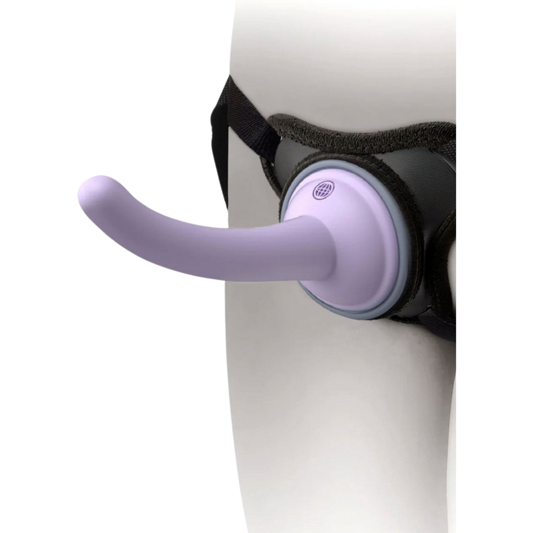 Dillio Platinum Body Dock SE Pegging Kit - Lavender close up of the dildo and the harness