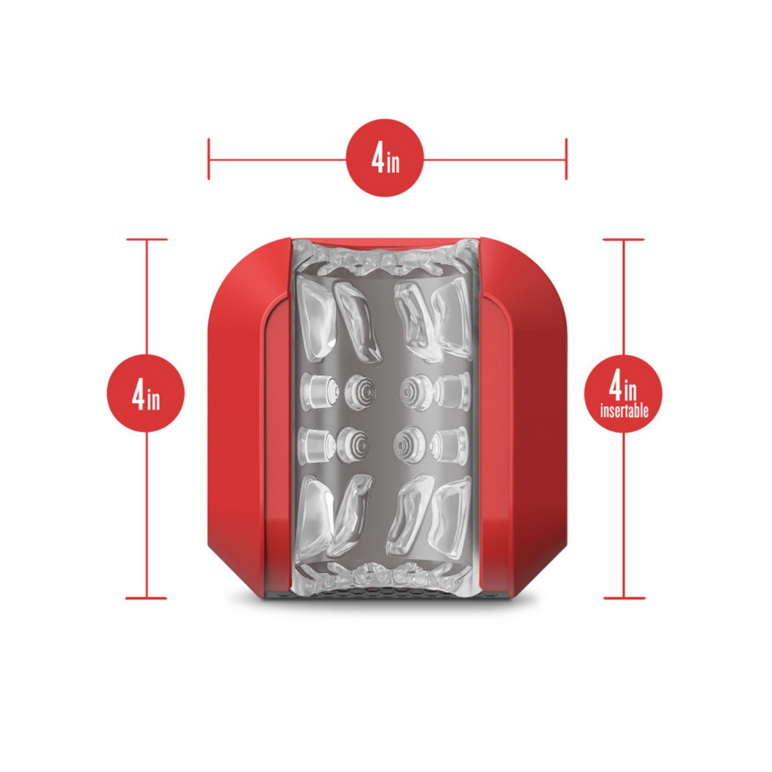 M for Men SlamBox Rechargeable Masturbator - Red image of the measurements of product. 