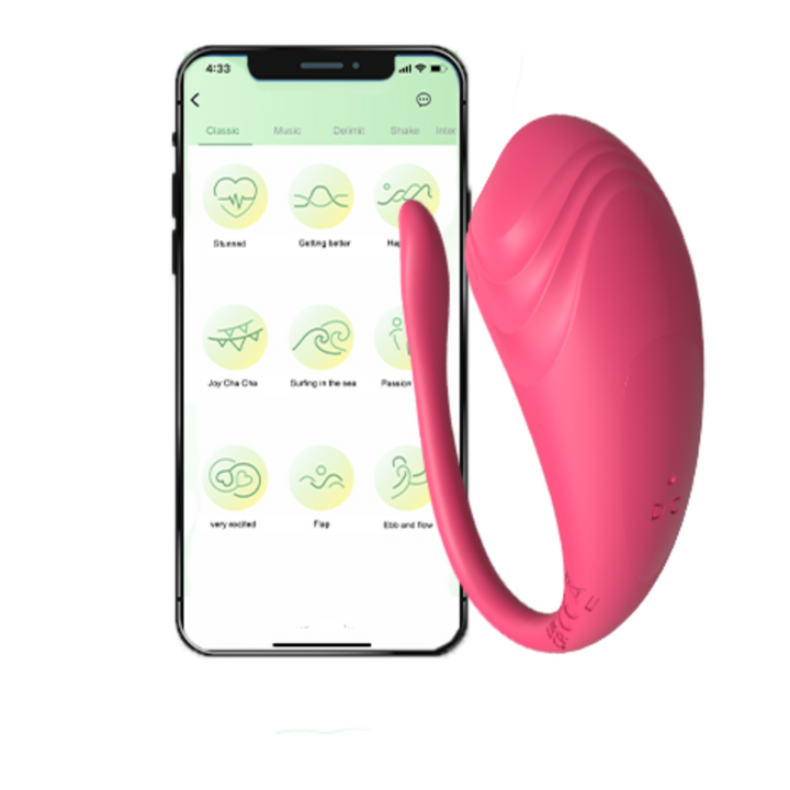 side view of bluetooth vibrating egg with phone control