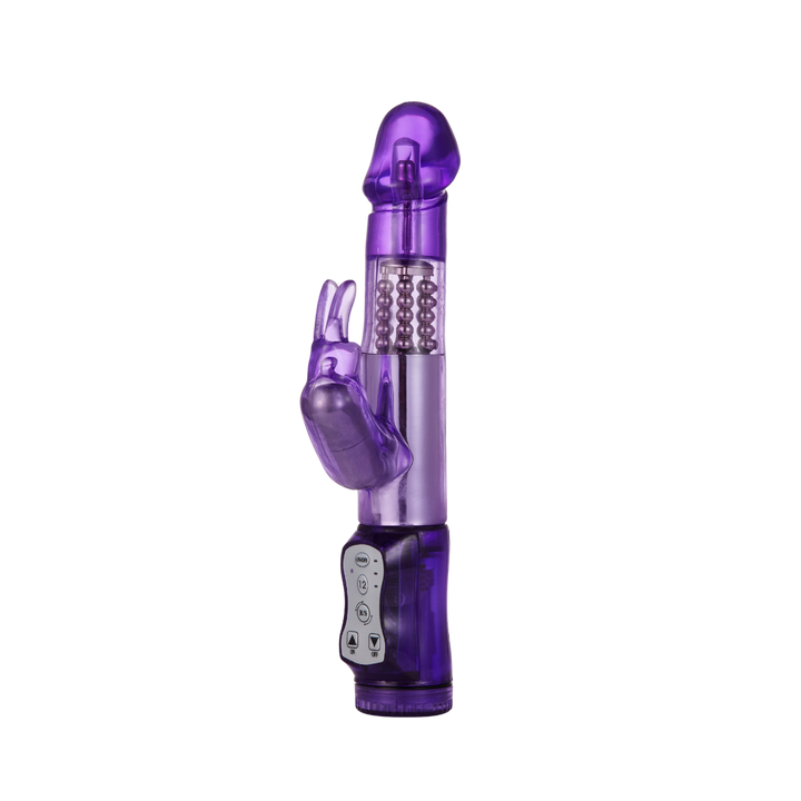 Rabbit Vibrator With 5 Rows Of Rotating Beads purple image.