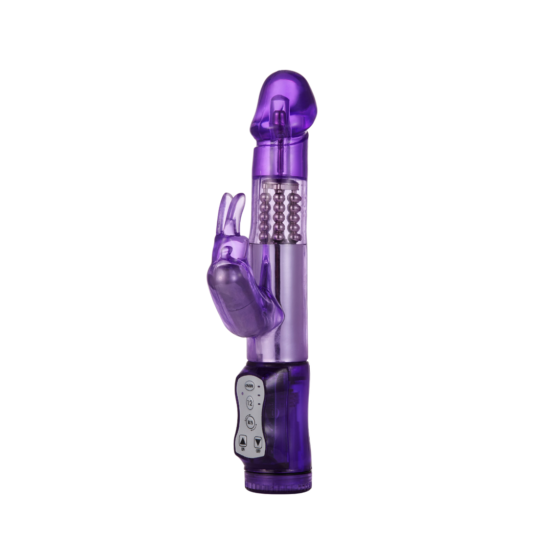 Rabbit Vibrator With 5 Rows Of Rotating Beads purple image.