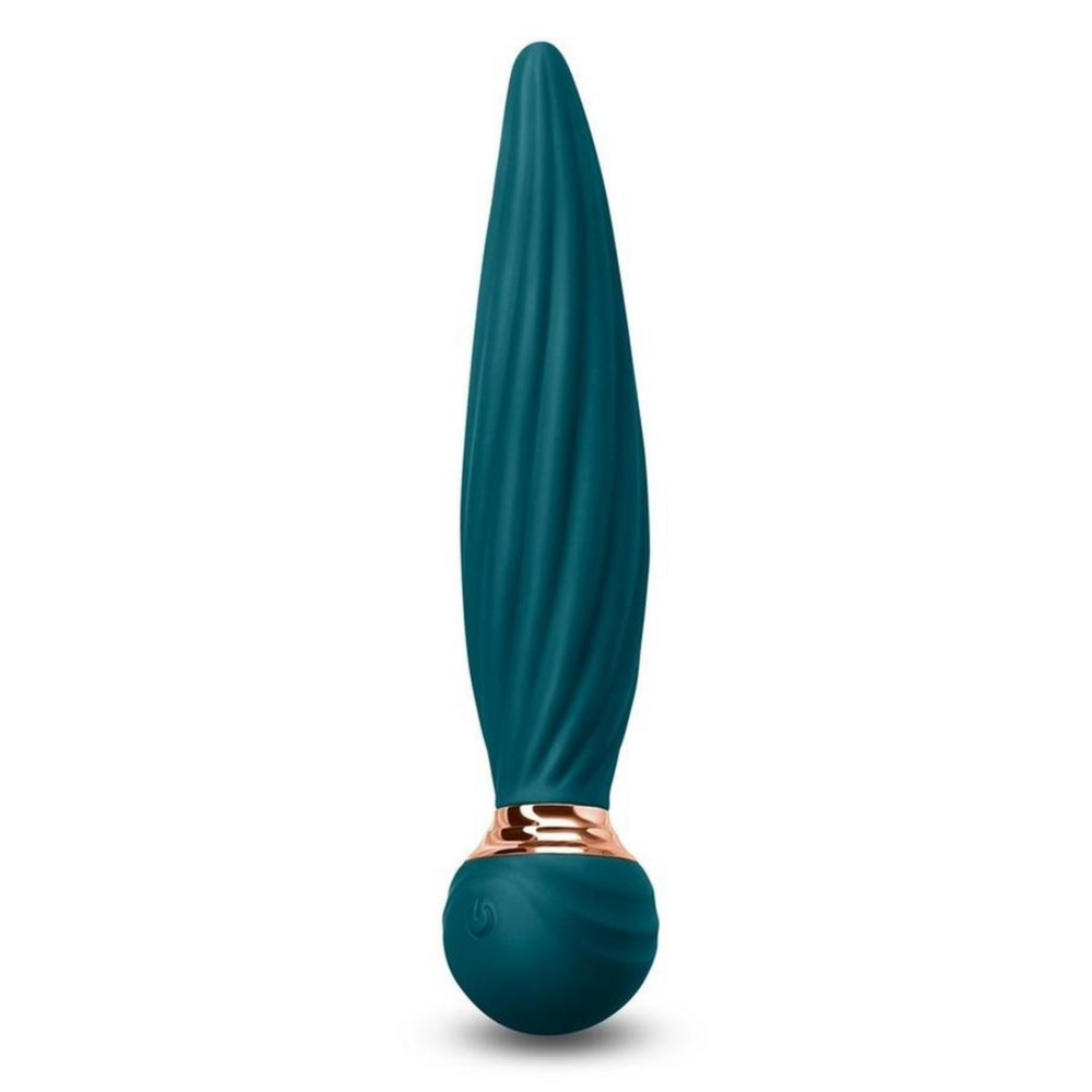 Sugar Pop Twist Rechargeable Silicone Vibrator image showing the teal toy standing up.