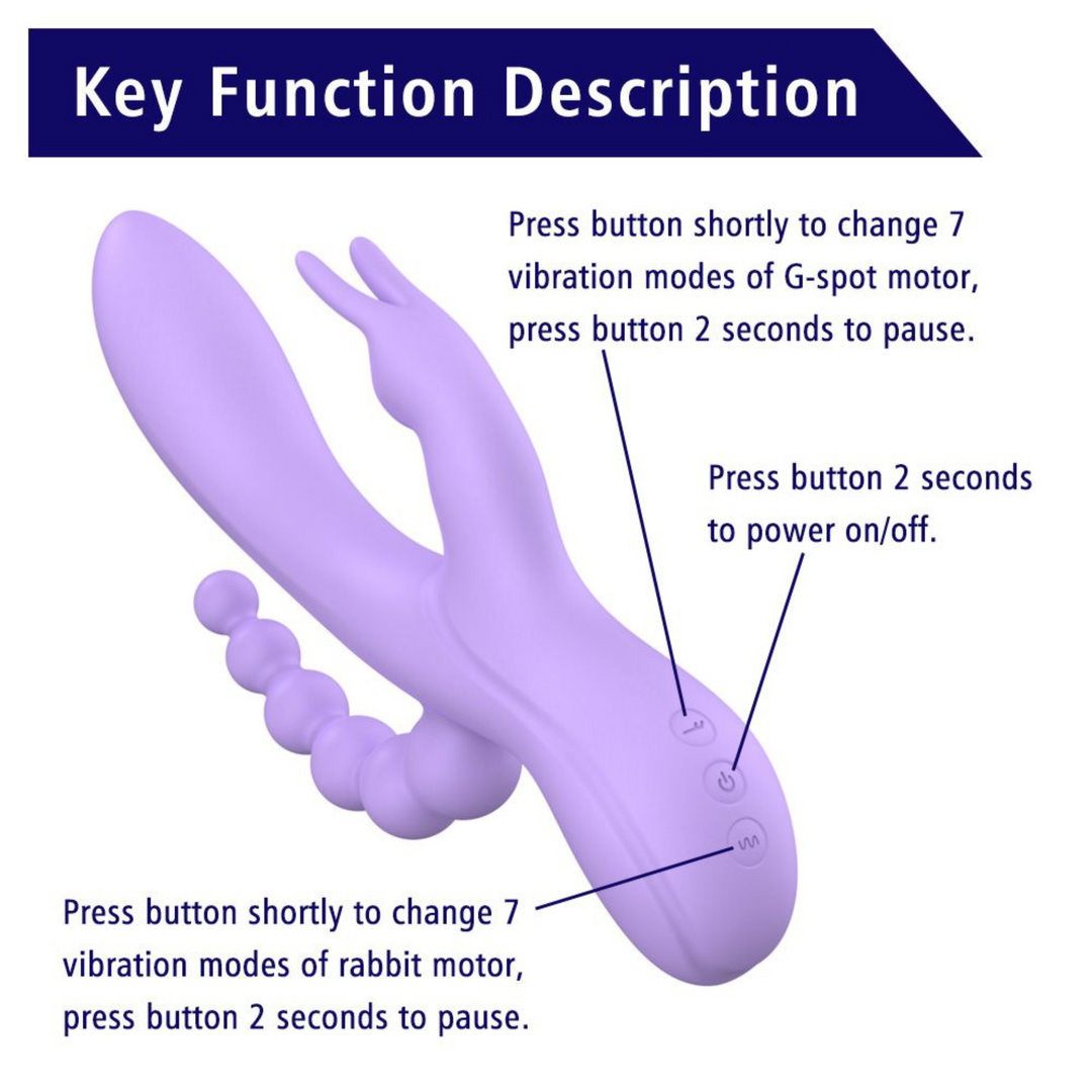 Lavender Trifecta Silicone Triple Stimulator - Powerful Vibes in Dual TooTimid.com Lavender Trifecta Silicone Triple Stimulator - Powerful Vibes in Dual TooTimid.com
