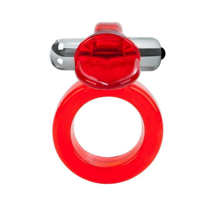 Clit Flicker Vibrating Cock Ring with Clitoral Stimulation - Red Front view