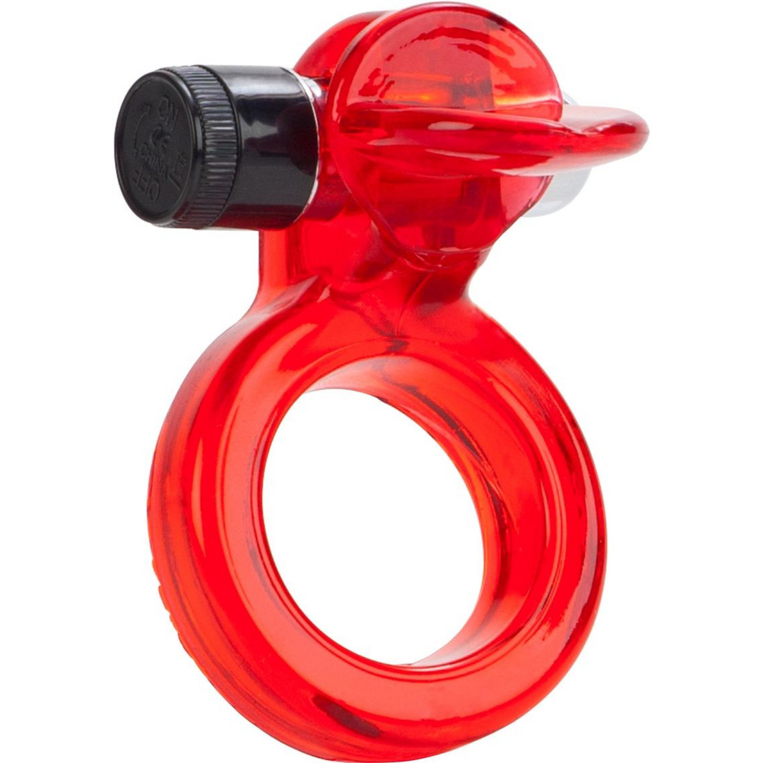 Clit Flicker Vibrating Cock Ring with Clitoral Stimulation - Red side view