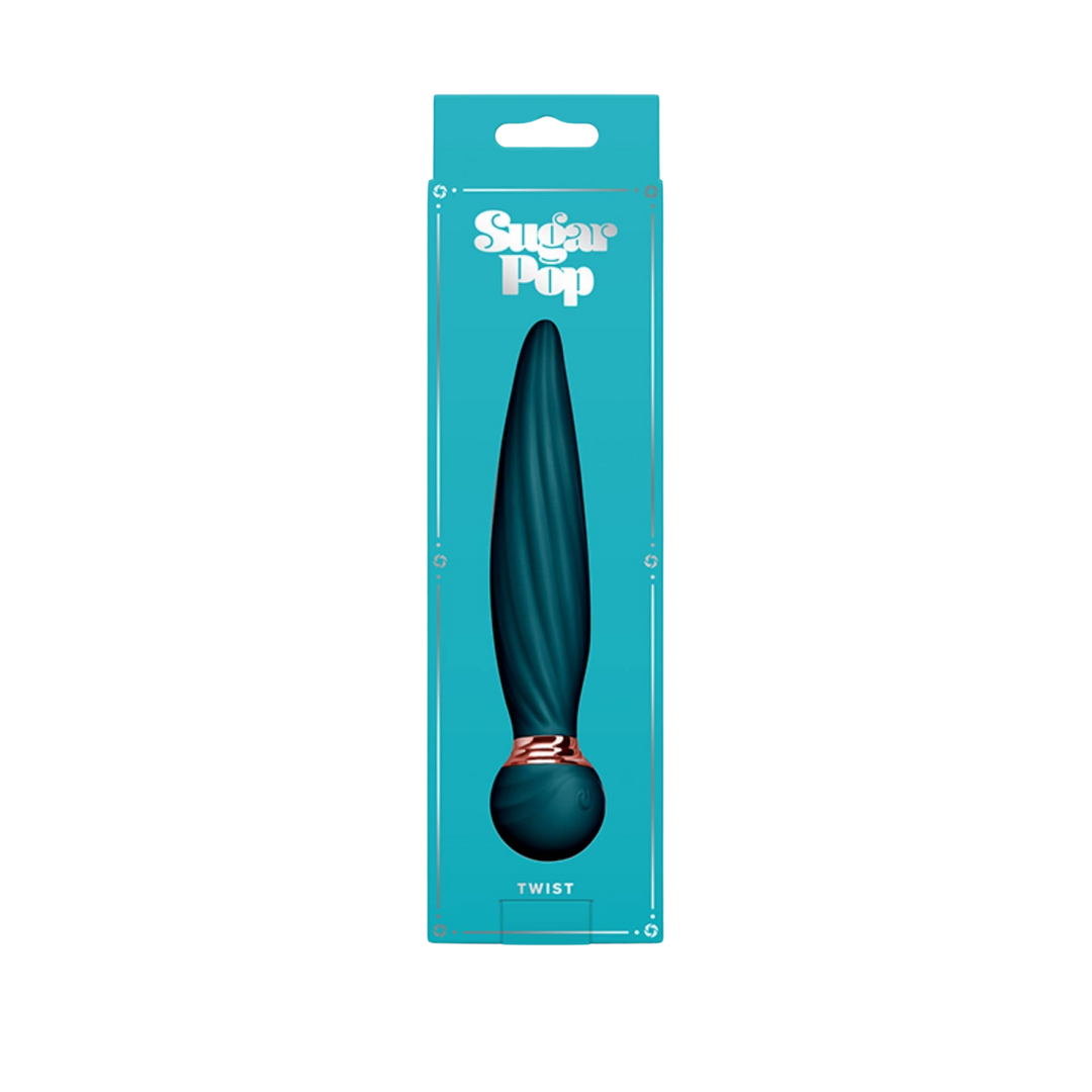 Sugar Pop Twist Rechargeable Silicone Vibrator product packaging.
