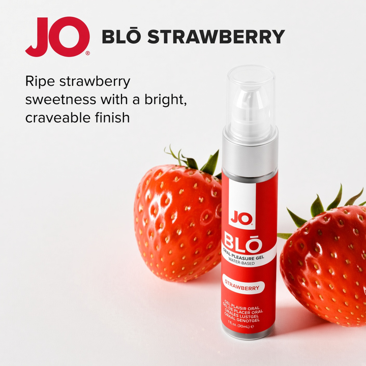 strawberry JO BLŌ Oral Pleasure Gel lifestyle shot 