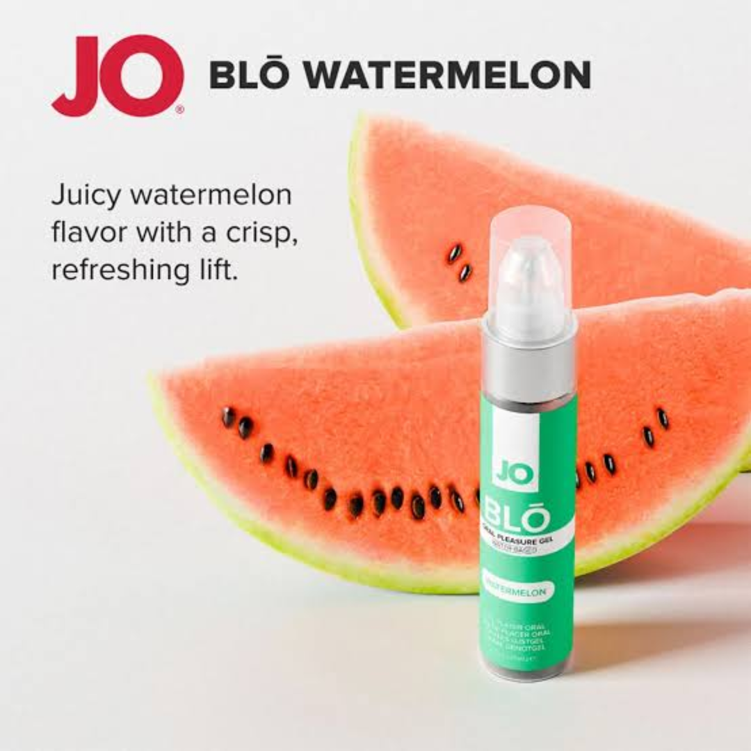 JO BLO Oral Pleasure Gel juicy watermelon flavor with crisp refreshing lift