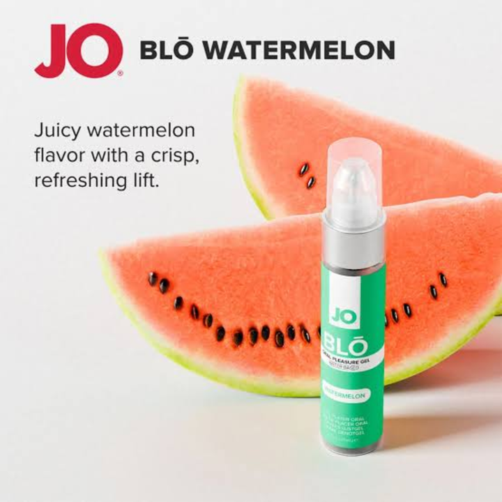 JO BLO Oral Pleasure Gel juicy watermelon flavor with crisp refreshing lift