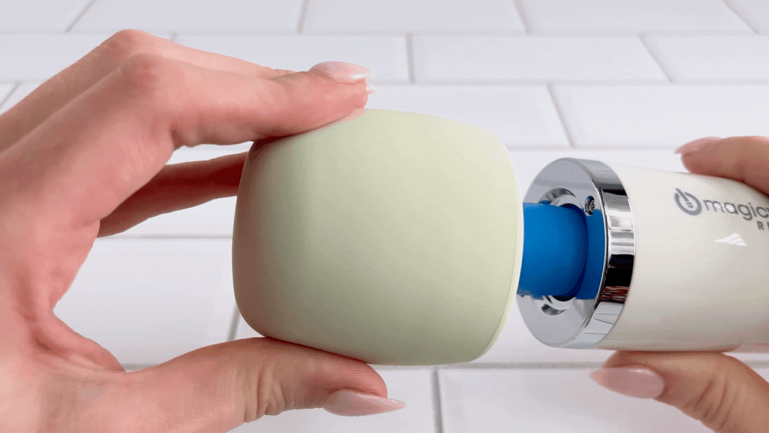 GIF of head from Rechargeable Magic Wand being pressed with fingers to show softness 