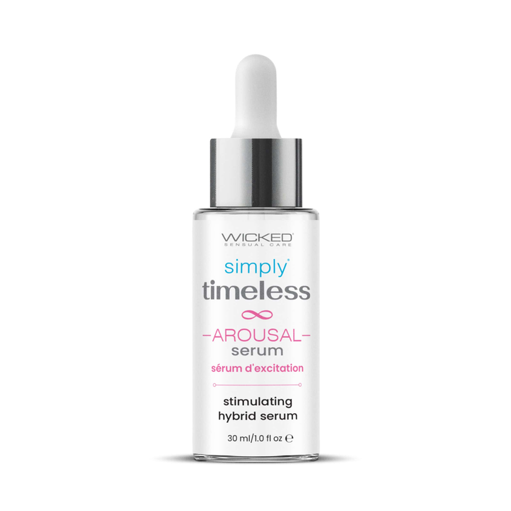 frontside of Wicked Simply Timeless Stimulating Hybrid Arousal Serum 1oz bottle 