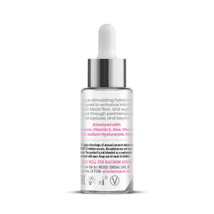 backside of Wicked Simply Timeless Stimulating Hybrid Arousal Serum 1oz bottle 