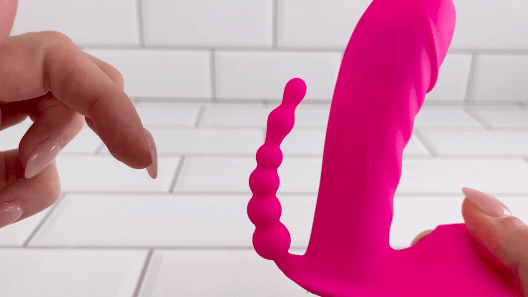 GIF of anal beads from Sweet Sex Body Candy Multi-Use Stimulator being flexed to show soft bandability 