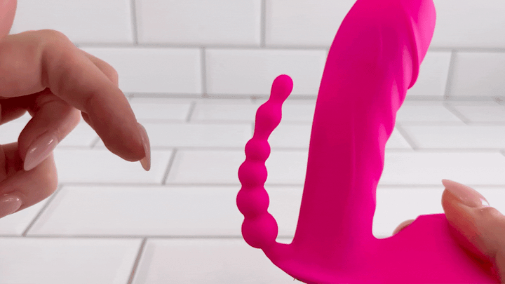 GIF of anal beads from Sweet Sex Body Candy Multi-Use Stimulator being flexed to show soft bandability 