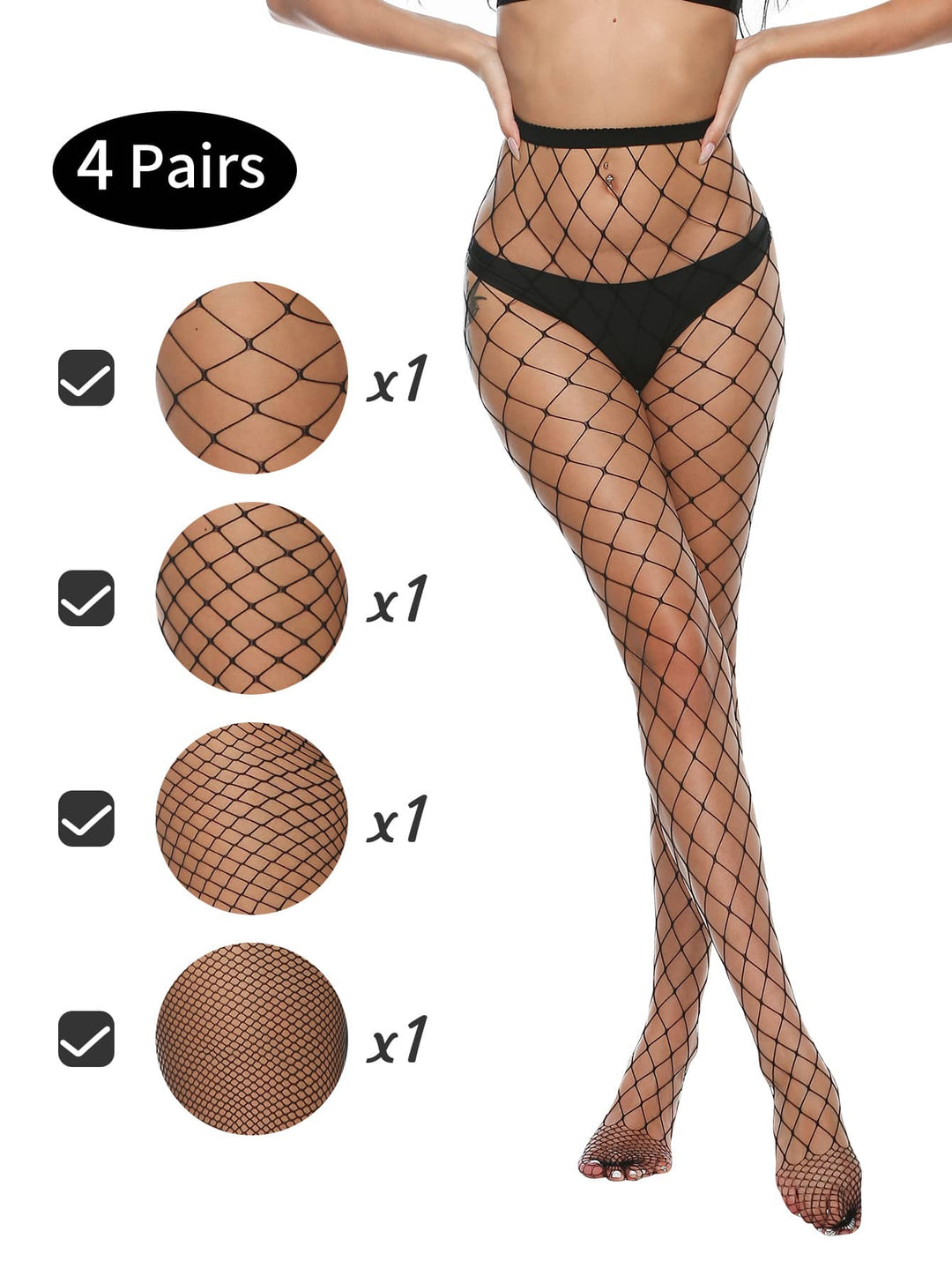 model wearing super wide mesh fishnet pantyhose 