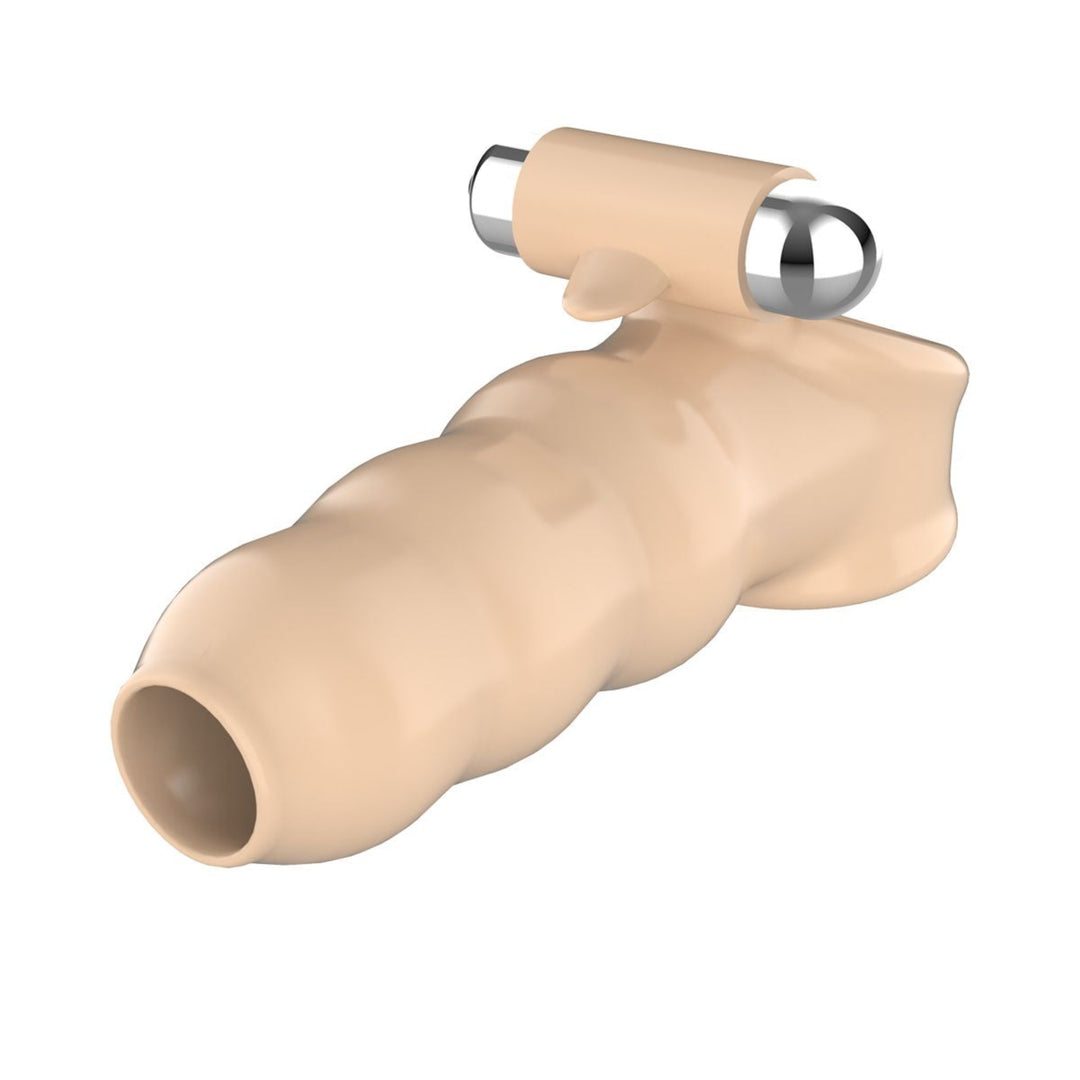Front view of vibrating beige rippled girth extender