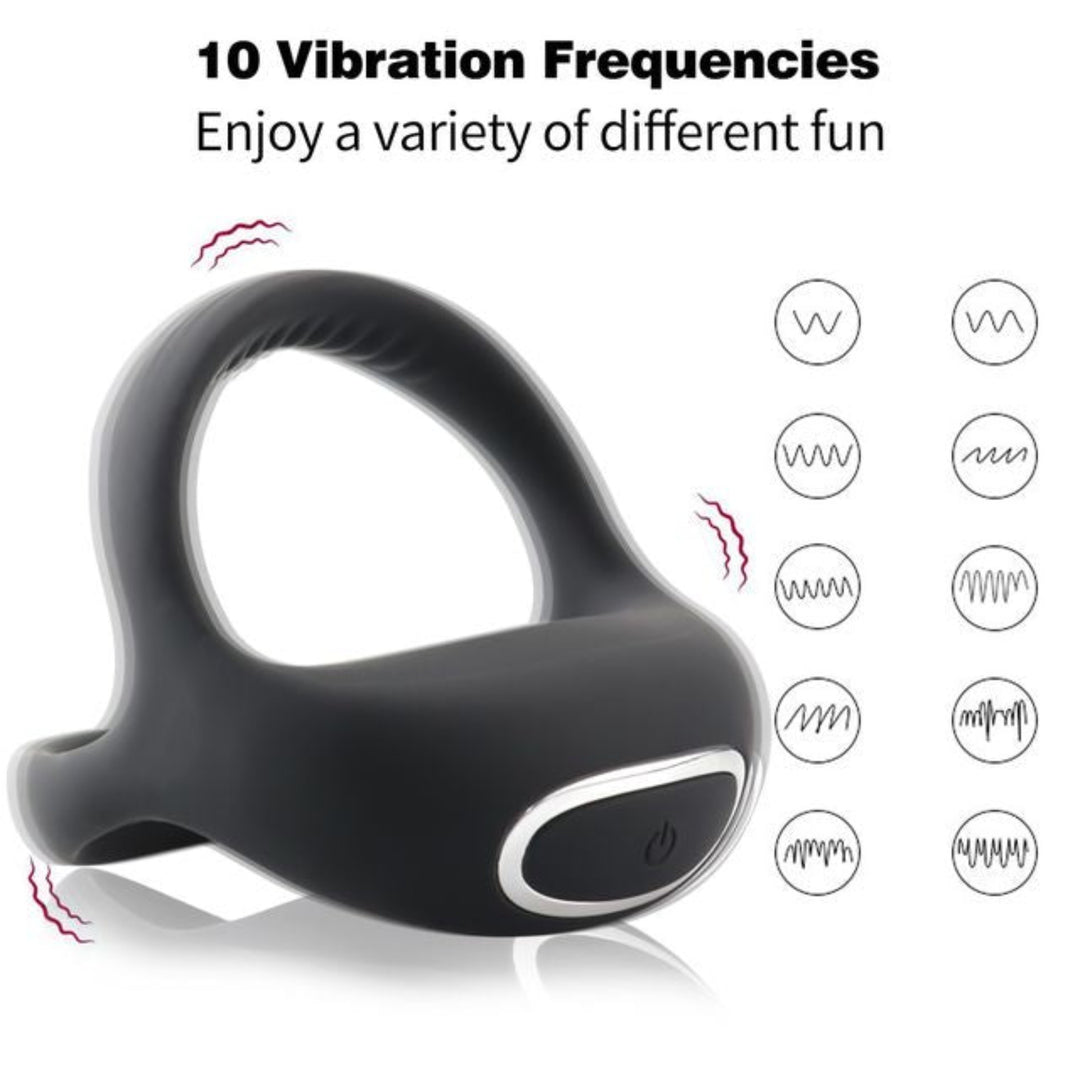 Black vibrating dual cock ring