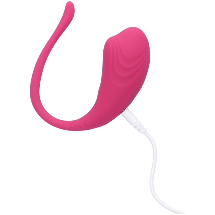side view of bluetooth vibrating egg on charger