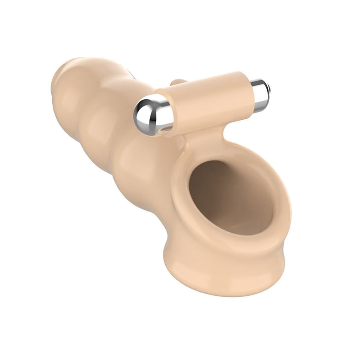 Back view of vibrating beige rippled girth extender