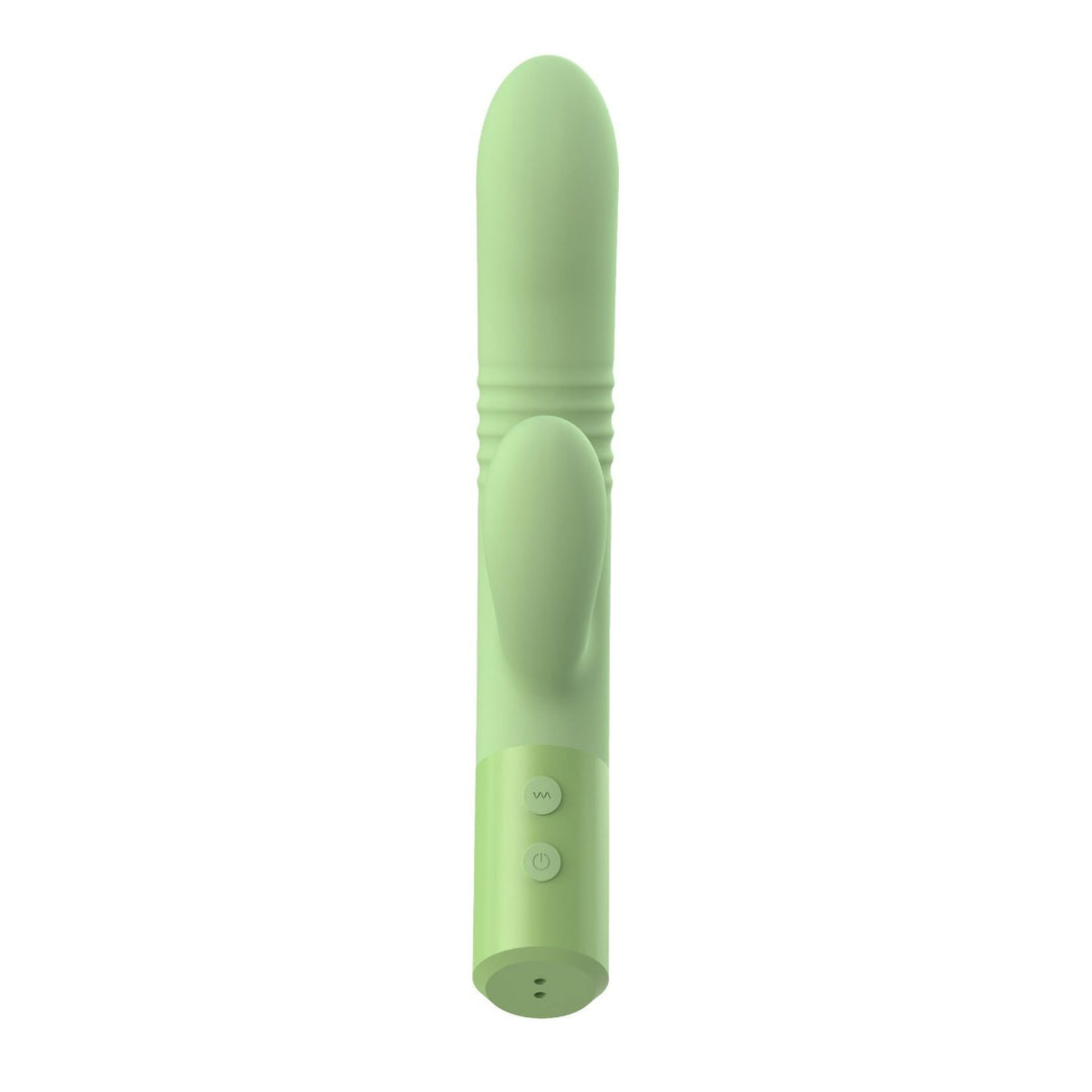 Front view of control panel on green thrusting rabbit