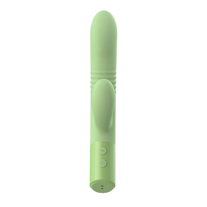 Front view of control panel on green thrusting rabbit