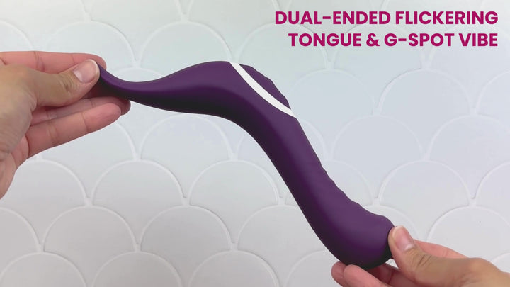 Video of the dual-ended massager in action and being used on a model of a vagina