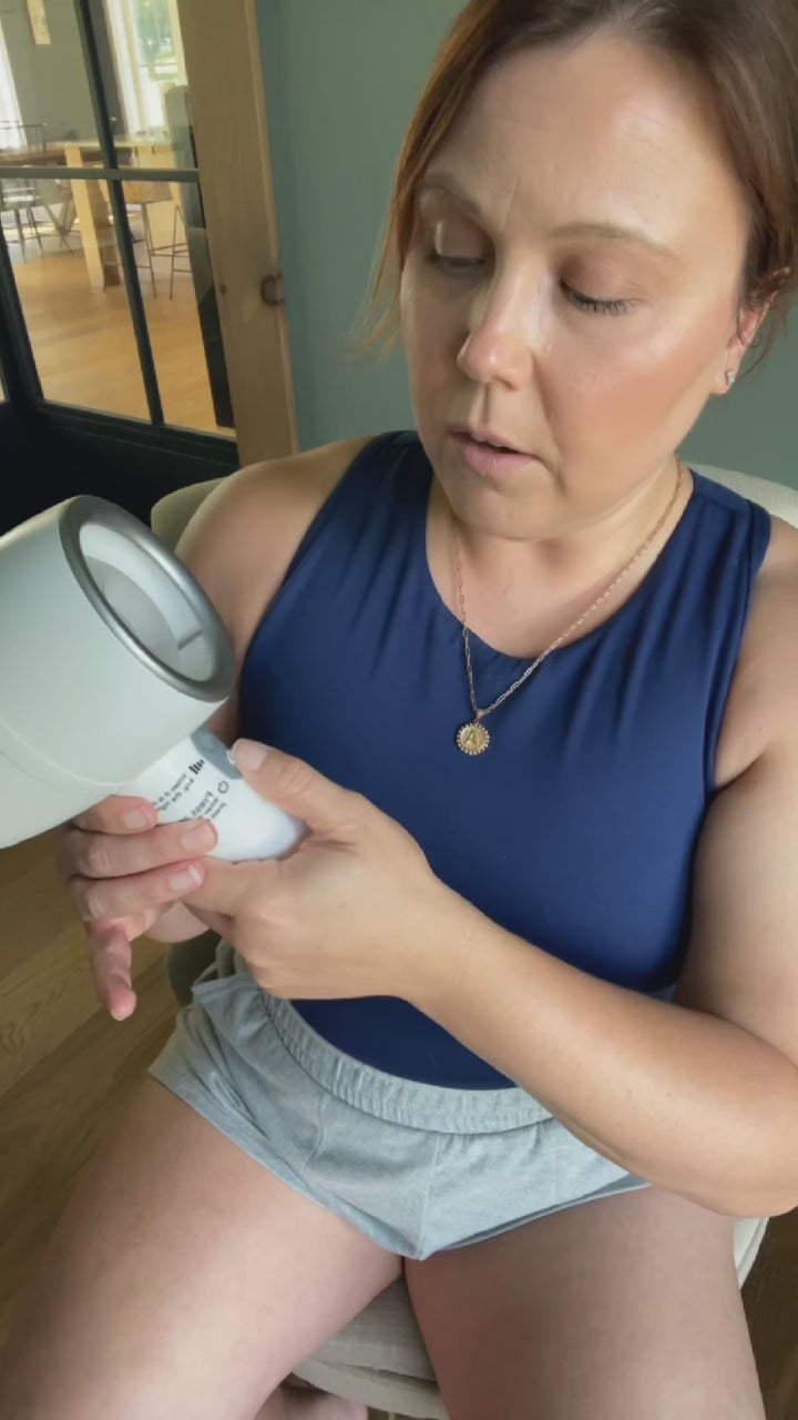 Sexual Health Coach showing how to use the thrusting toy on slow, medium, high, and pause functions to create your own thrusting rythms.