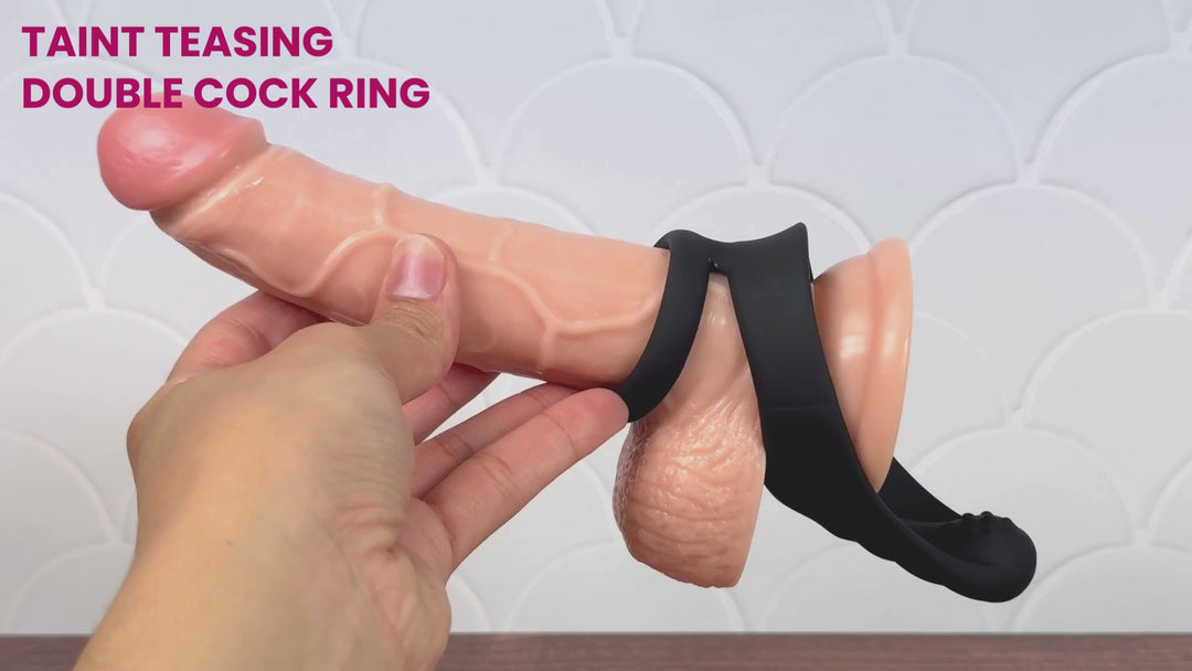 Video of taint teasing double cock ring