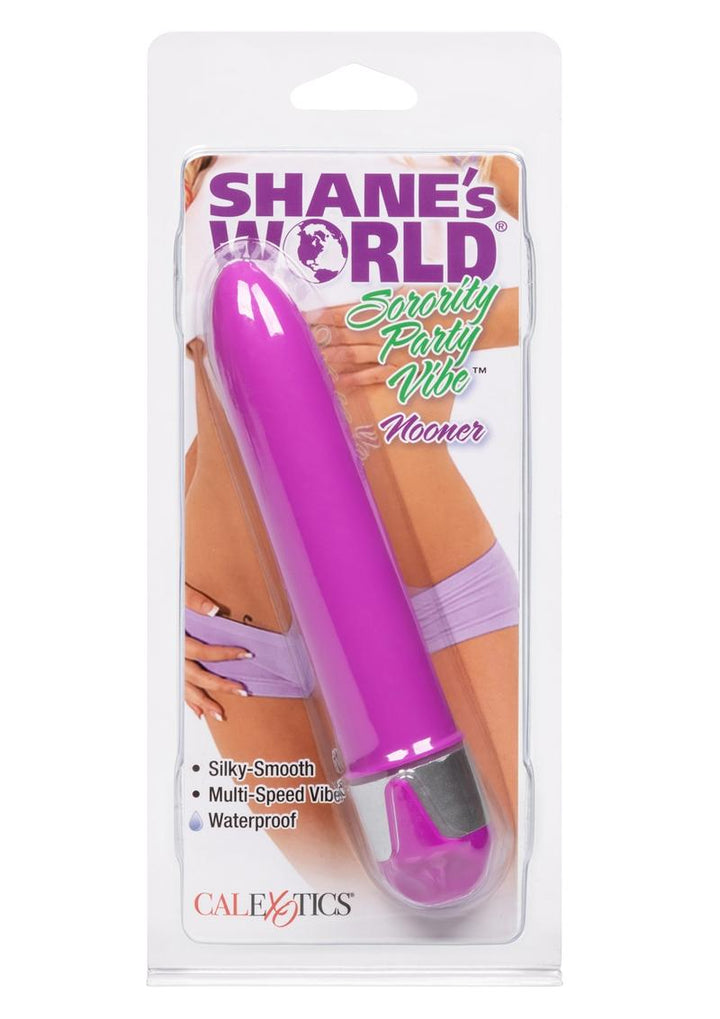 Purple toy with packaging labeled 'Shane's World' on a white background