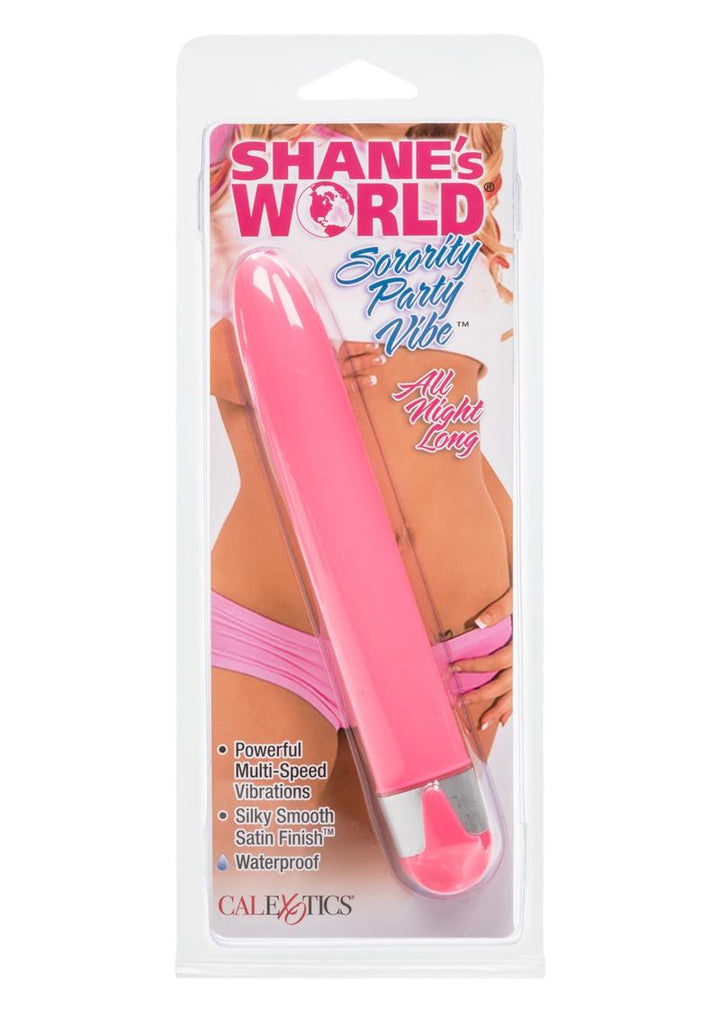 Pink vibrator in packaging with 'Shane's World' branding on a white background